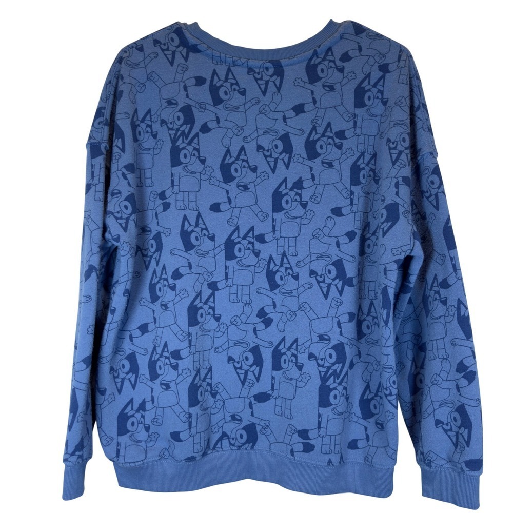 Bluey All Over Print Embroidered Crewneck Sweatshirt Pullover Blue Women's M - Picture 3 of 5